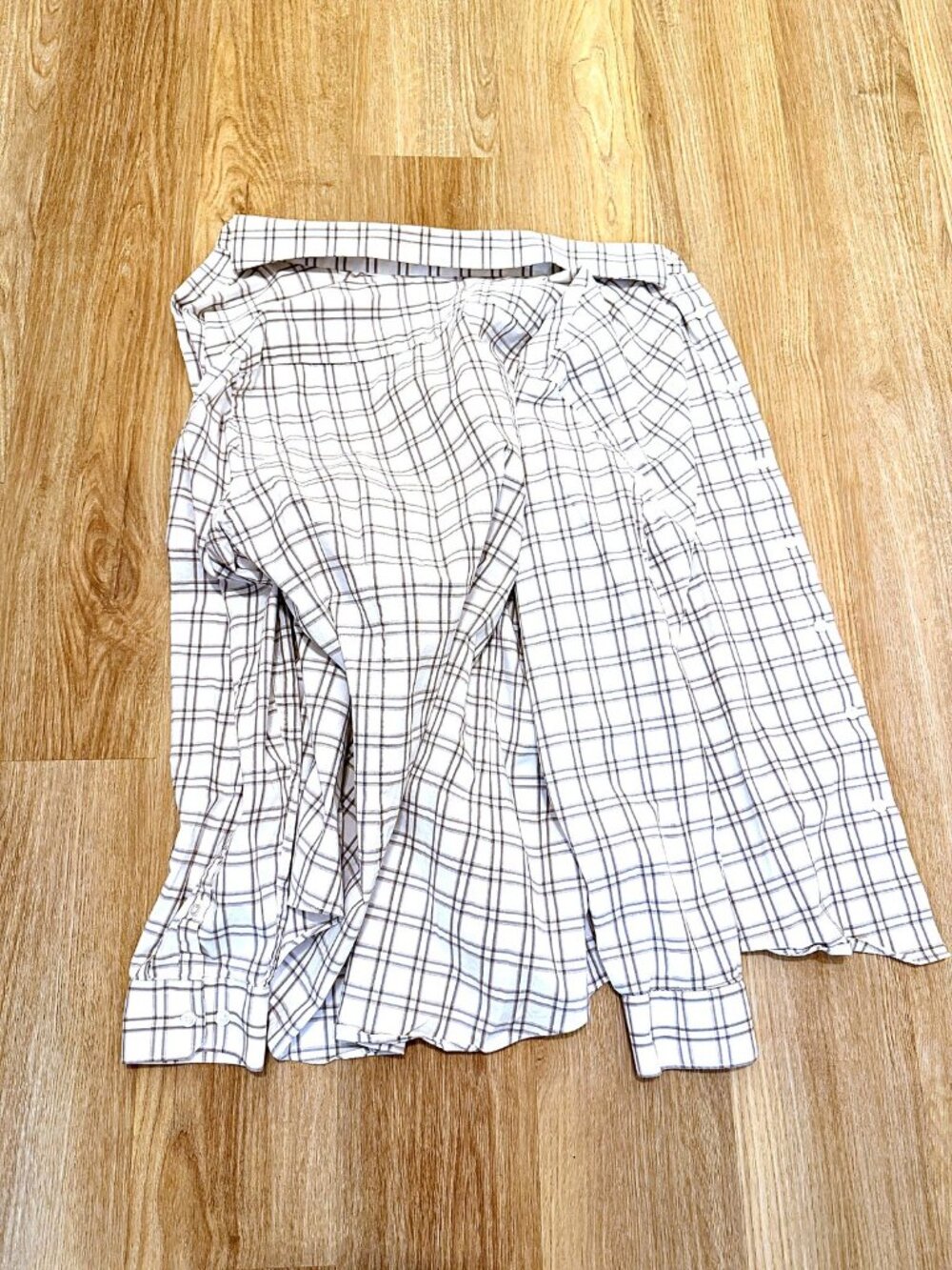 Express Slim Fit Button Down Shirt Mens L White Navy Windowpane Check Cotton